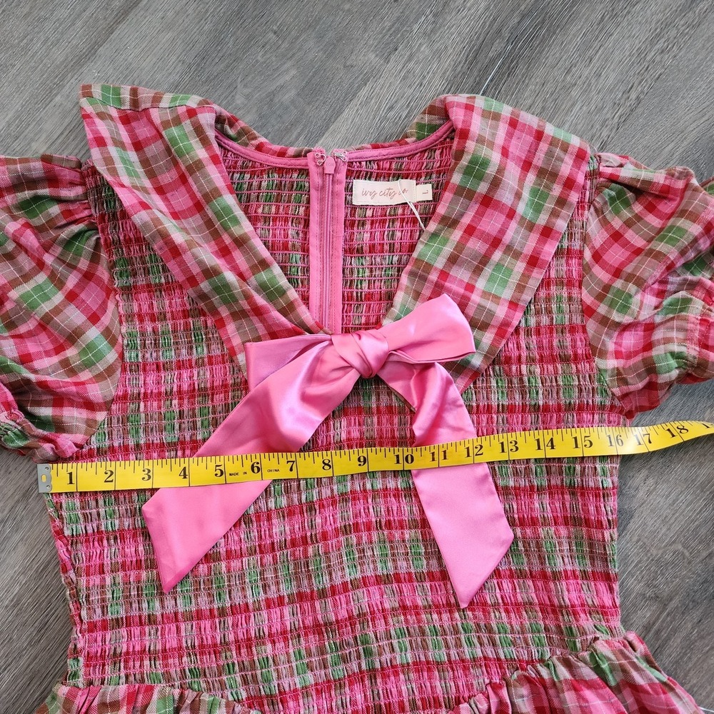 Ivy City Alice Dress L Rosewood Tartan Plaid Bow Smocked Coquette Holiday Preppy - Picture 13 of 15